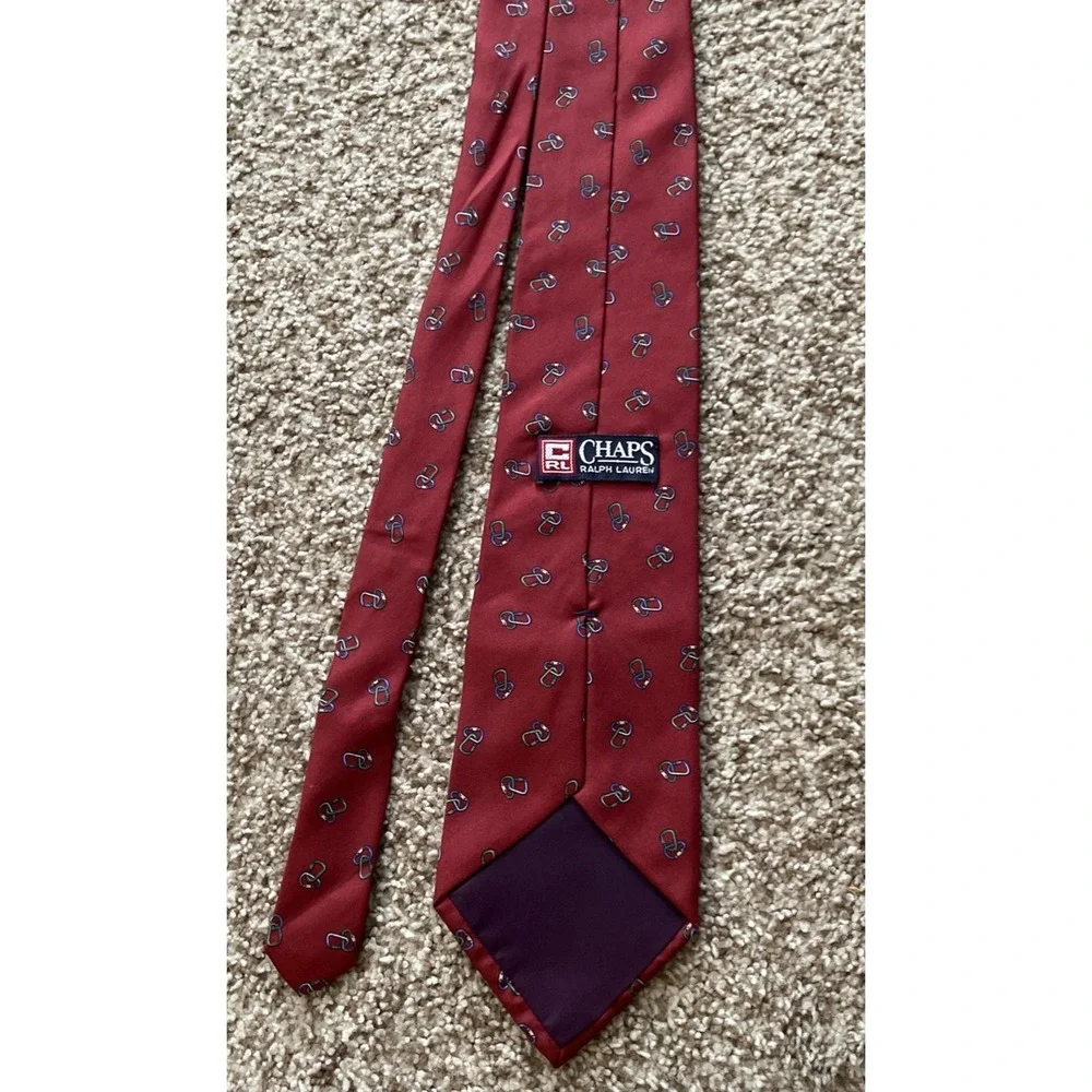 Vintage Chaps Ralph Lauren Red Tie Carabiner Print Novelty Silk Necktie Y2K 90s